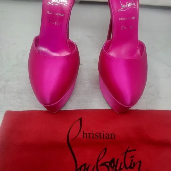 CHRISTIAN LOUBOUTIN Pink Maria Frou Alta Satin Platform Pump Shoe - Picture 6 of 14